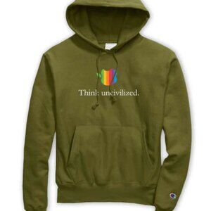 Uncivilized Mens Hooded Sweatshirt Embroidered 'Think Uncivilized' Olive Size L